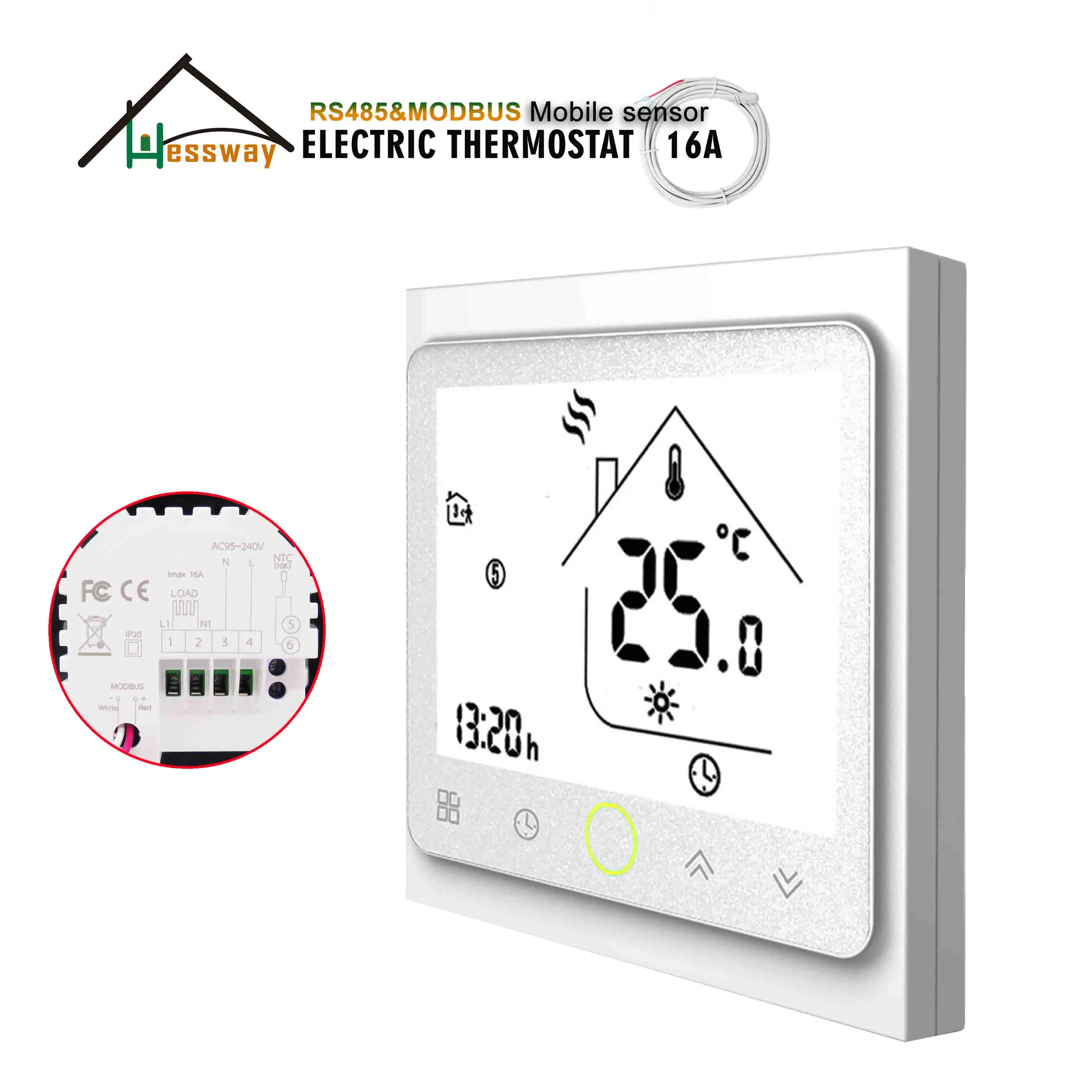 HESSWAY 24V 95-250VAC 16A controlador de temperatura eléctrico de doble Sensor para termostato RS485 protocolo Modbus operación remota