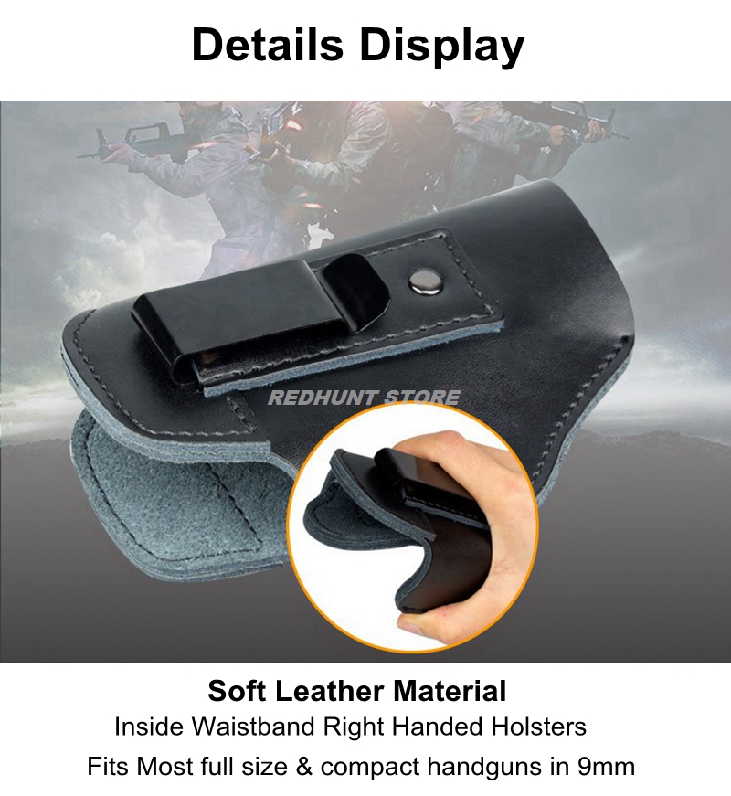 Left Tactical Leather Holster for Concealed Carry Airsoft IWB Gun Holsters for Glock 17 19 43/ Sig P365/ PX4 M9 9mm for Hunting