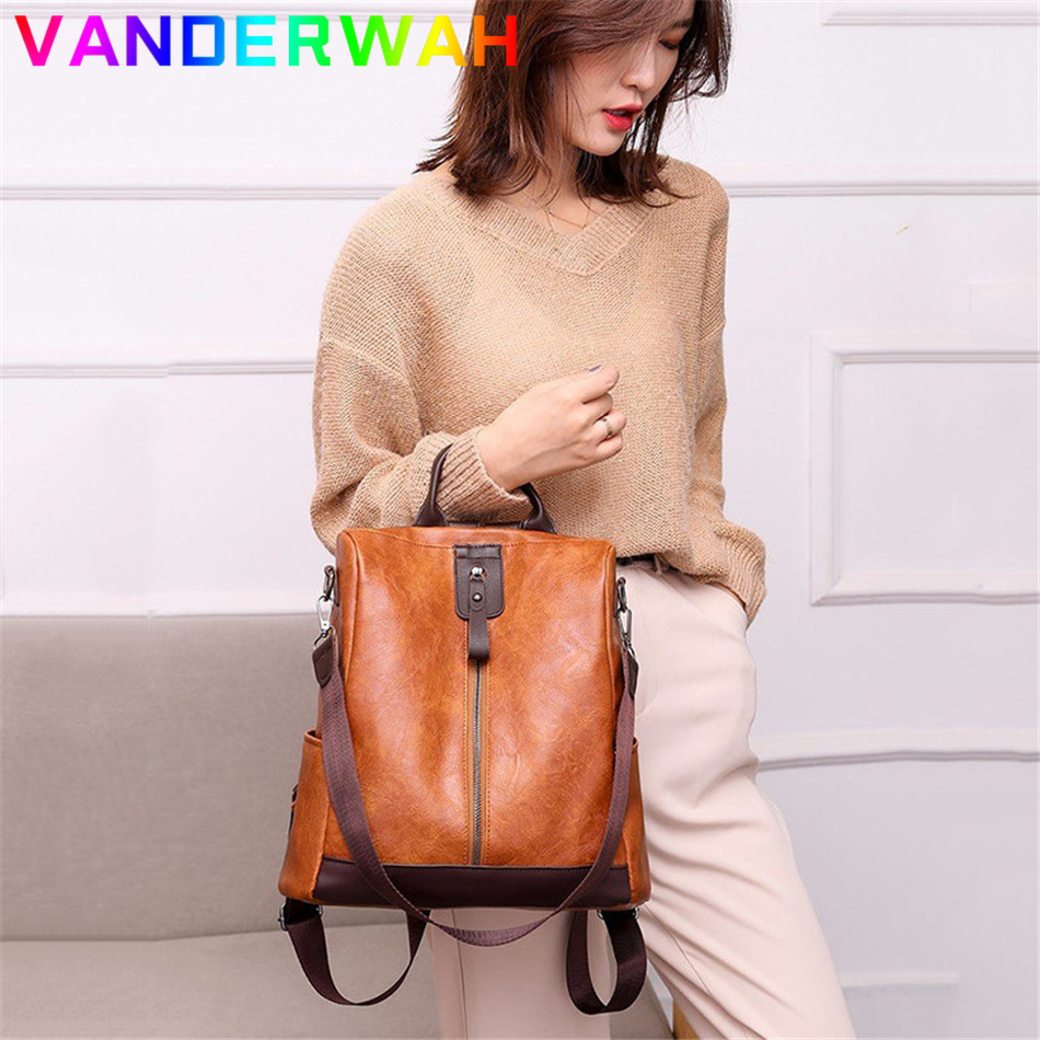 女性のためのヴィンテージの革のバックパック,ティーンエイジャーのための盗難防止のランドセル,女性のための旅行のバックパック,3 in 1, 2024