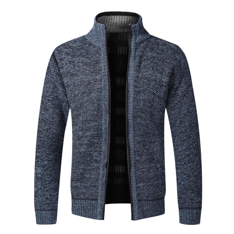 Cárdigan cálido de lana para hombre, chaquetas de suéteres con cremallera, abrigo de punto ajustado, suéter grueso, Otoño e Invierno