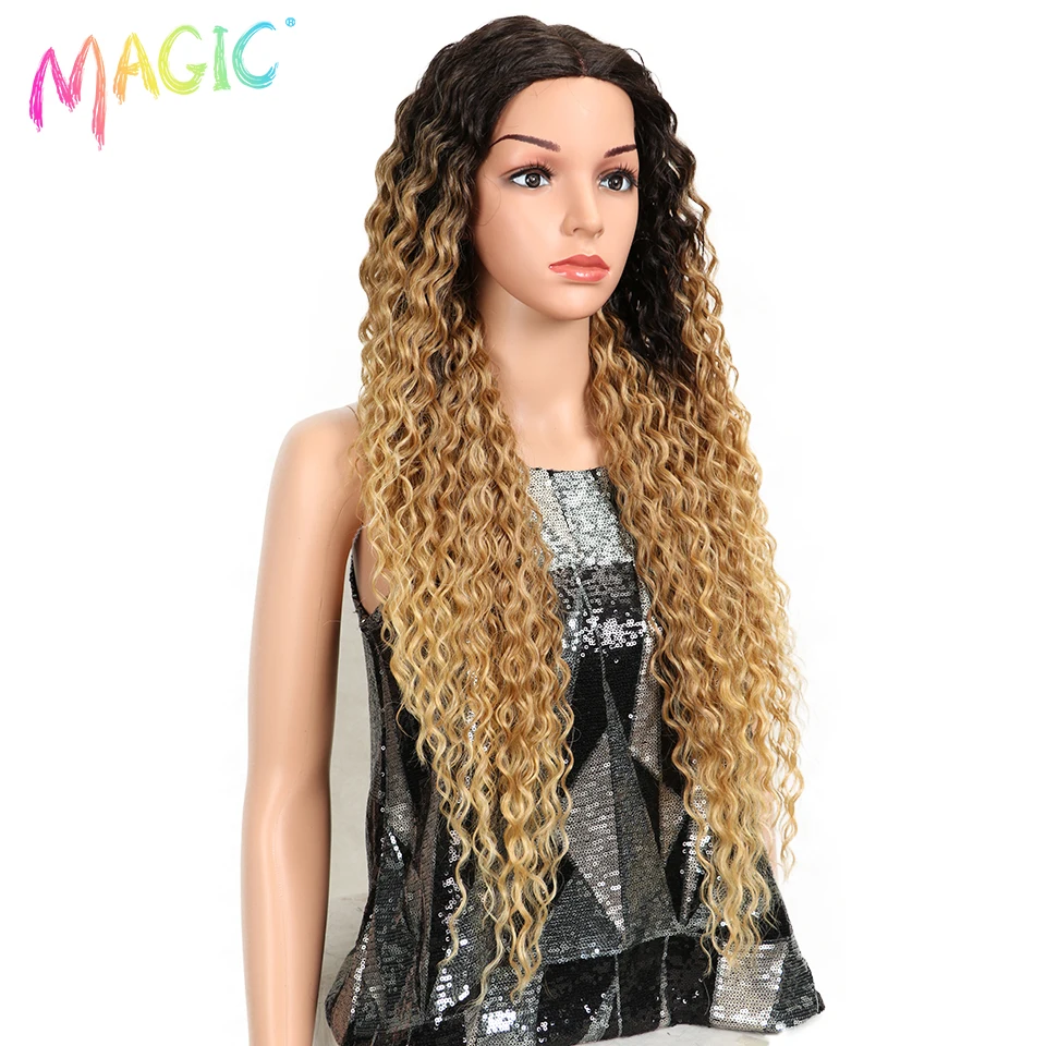 Magic วิกผมสังเคราะห์ลูกไม้ Wave วิกผม Omber วิกผมสีบลอนด์เส้นใยอุณหภูมิสูง Curly ผมวิกผมสําหรับผู้หญิงคอสเพลย์วิกผมลูกไม้ด้านหน้าด้านหน้า