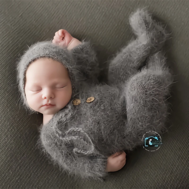 Pelele para recién nacido, accesorios de fotografía, trajes de hilo de visón hechos a mano, mono con capó