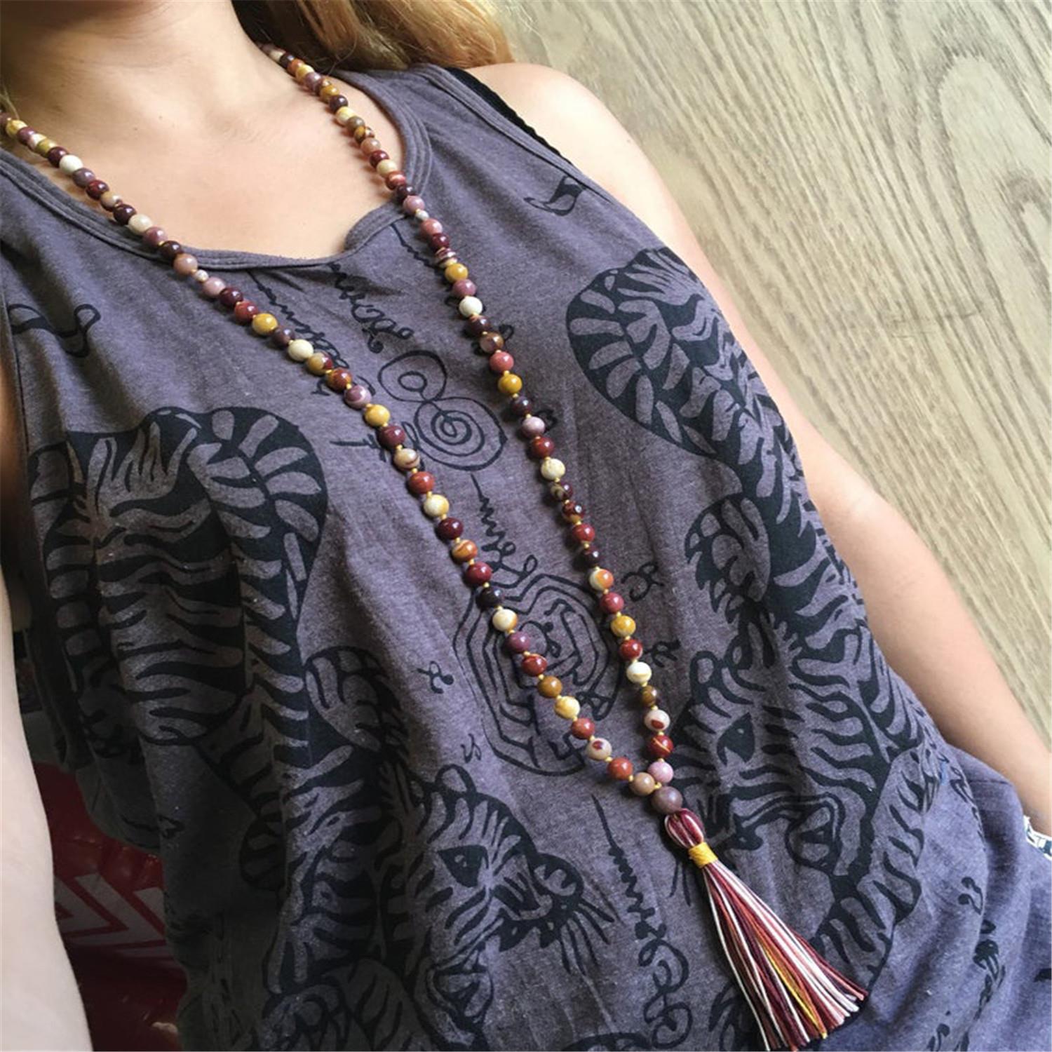 8mm batu permata bunga 108 manik-manik Mala kalung rumbai meditasi Japa Buddha Buddha Yoga Tibet Mala pria