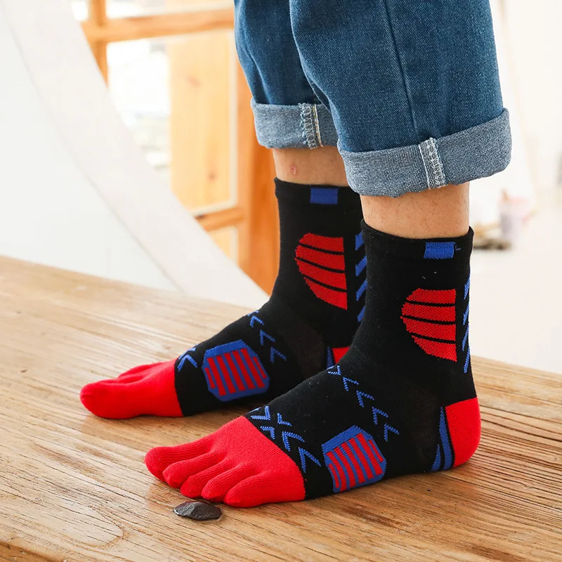5 pares de calcetines deportivos con punta de compresión de algodón puro que absorben el sudor coloridos bicicleta maratón Fitness baloncesto al aire libre calcetines de 5 dedos