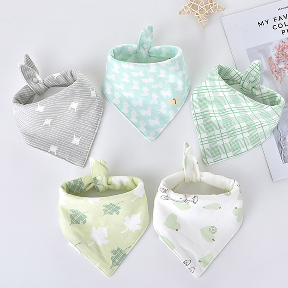 5 unids/lote Baberos para bebé, Baberos triangulares de algodón doble con estampado de dibujos animados, toalla para Saliva, delantal de alimentación para bebés y niñas, Baberos Bandana de algodón
