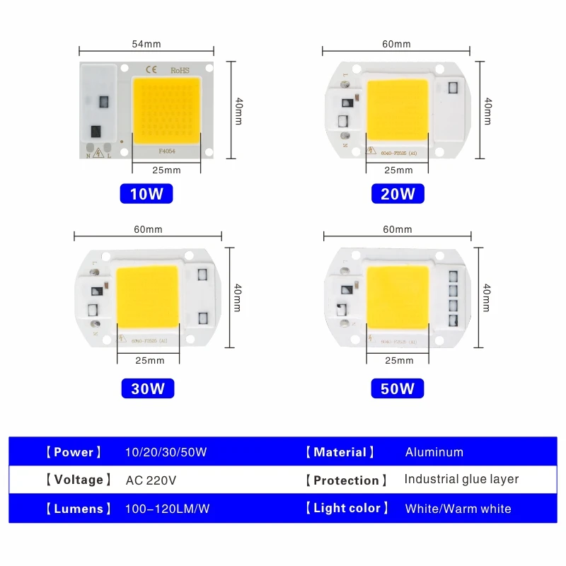 LED COB Chip Lampada 10W 20W 30W 50W 220V Smart IC Non C' È Bisogno di Driver LED lampadina 3W 5W 7W 9W per la Luce di Inondazione del Riflettore di Illuminazione Fai Da Te