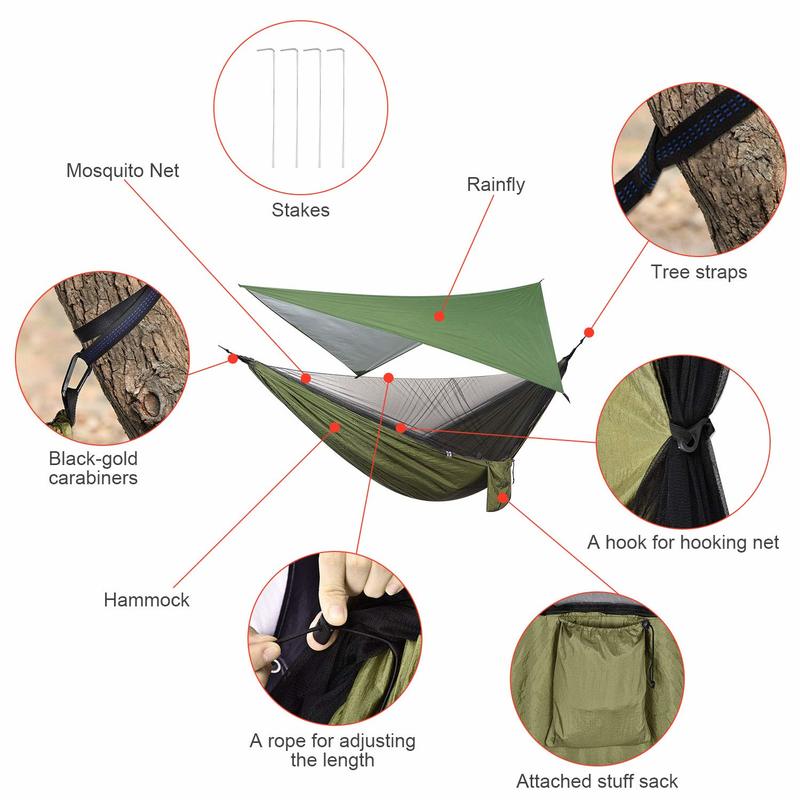 Rede de acampamento mosquiteiro e dossel rede portátil náilon rede chuva voar árvore cintas para caminhadas acampamento sobrevivência viagem