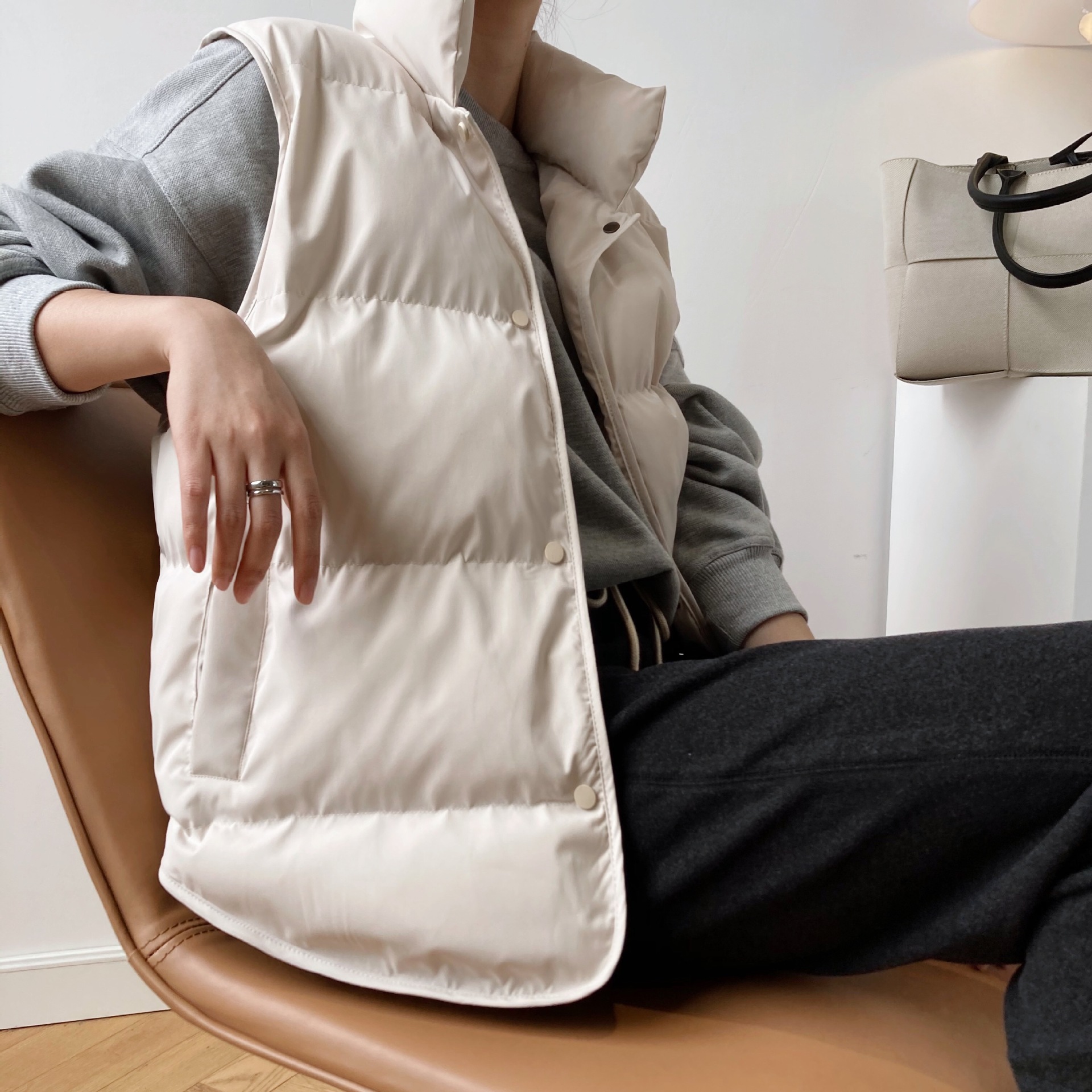 2024 Frauen Weste Mantel Stand Kragen Winter Frauen warmen Mantel übergroße Tops beige Weste Chaleco Mujer Weste Casaco Feminino