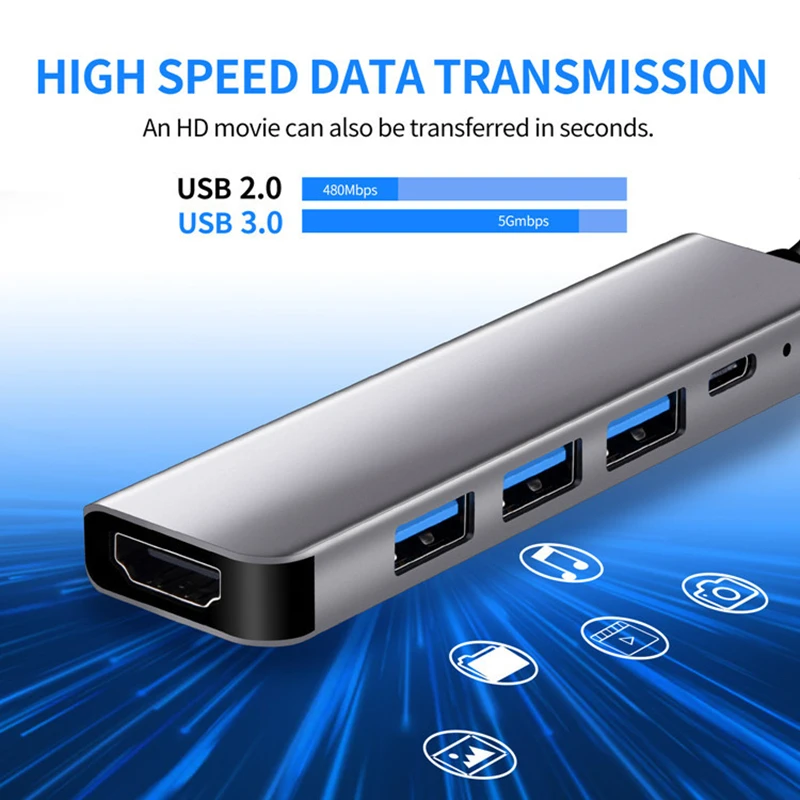 Hub USB C a 4K Compatible con HDMI USB 3,0 2,0 tipo C PD base de carga para MacBook iPad Samsung S10 Dex TV ratón teclado U disco