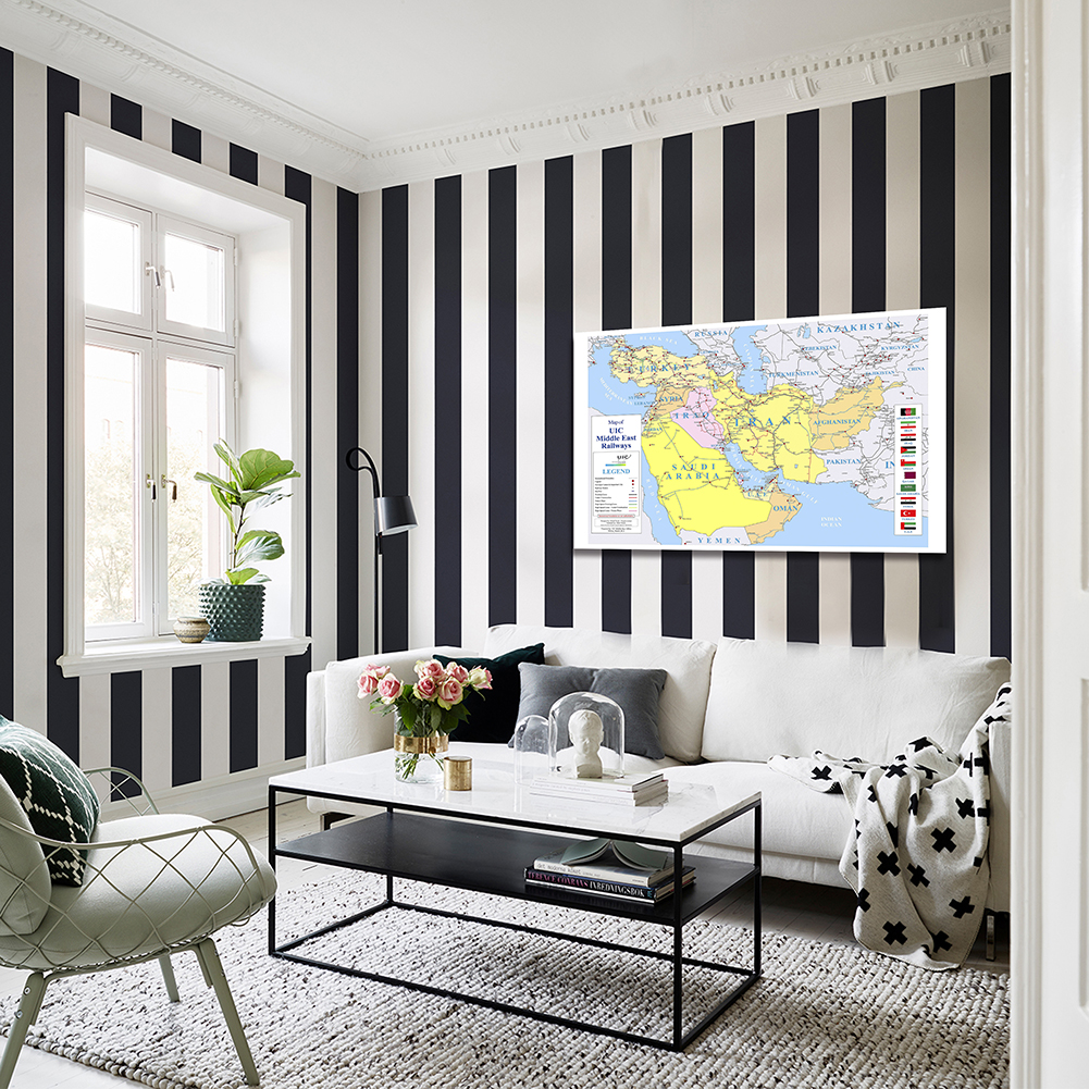 150*100 Cm Trung Đông Bản Đồ Đường Sắt Không Dệt Vải Tranh Poster Thẻ Phòng Khách Nhà trang Trí Đồ Dùng Học Tập
