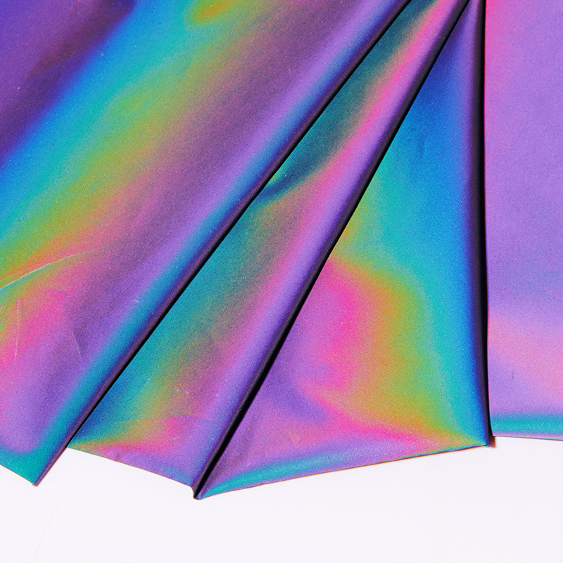 ความกว้าง 140 ซม.Rainbow ผ้าสะท้อนแสงสีสันสดใส DIY Make สําหรับเสื้อผ้าสะท้อนแสง Magic Gradient สี