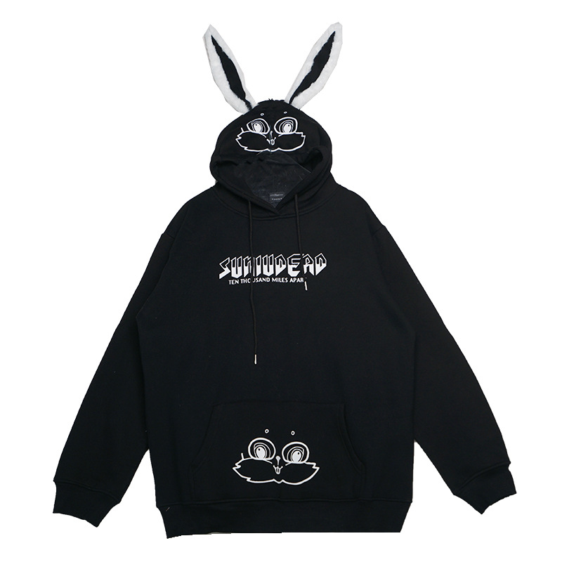 2025 primavera otoño pareja a juego Linda Sudadera con capucha conejo de peluche oreja larga Sudadera con capucha mujeres Kawaii espesar bolsillo prendas de vestir
