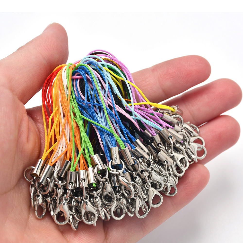 50 Stück schwarzes Band Charm Cord Lanyard Lariat Strap Cords Karabinerverschluss Seil Schlüsselanhänger Haken Handy Set Charms Schmuck Zubehör