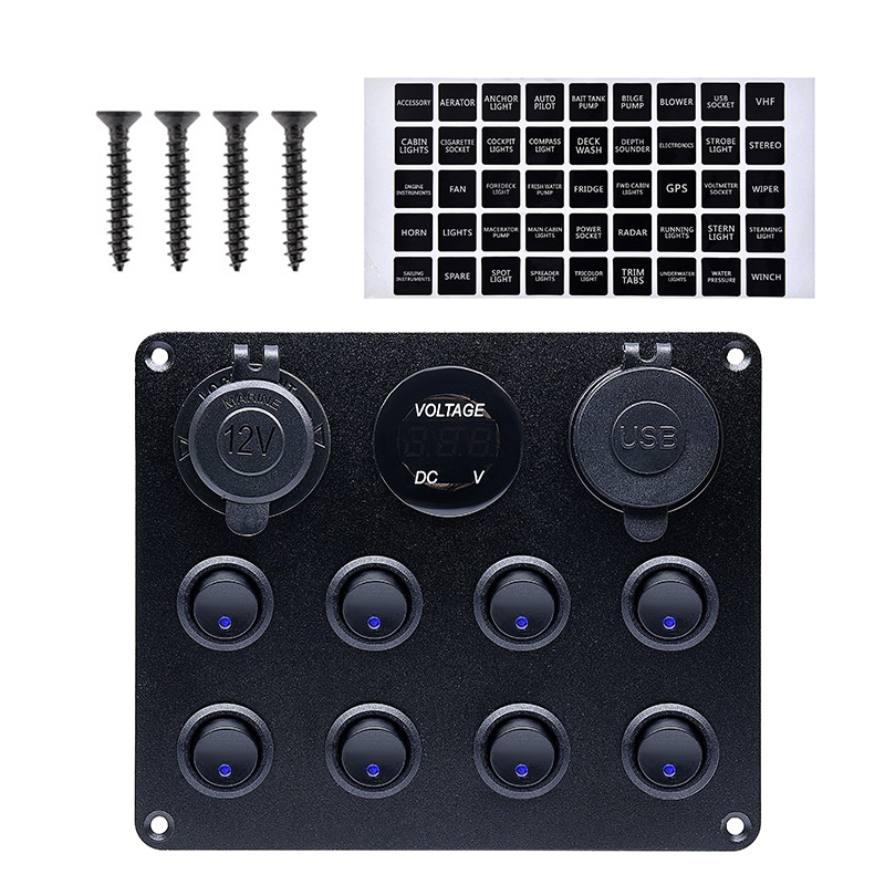 5 ギャング 8 ギャングボタンロッカートグルスイッチパネル USB 制御車のトラックマリンボート RV ATV UTV キャンピングカーキャラバンサーキットブレーカー