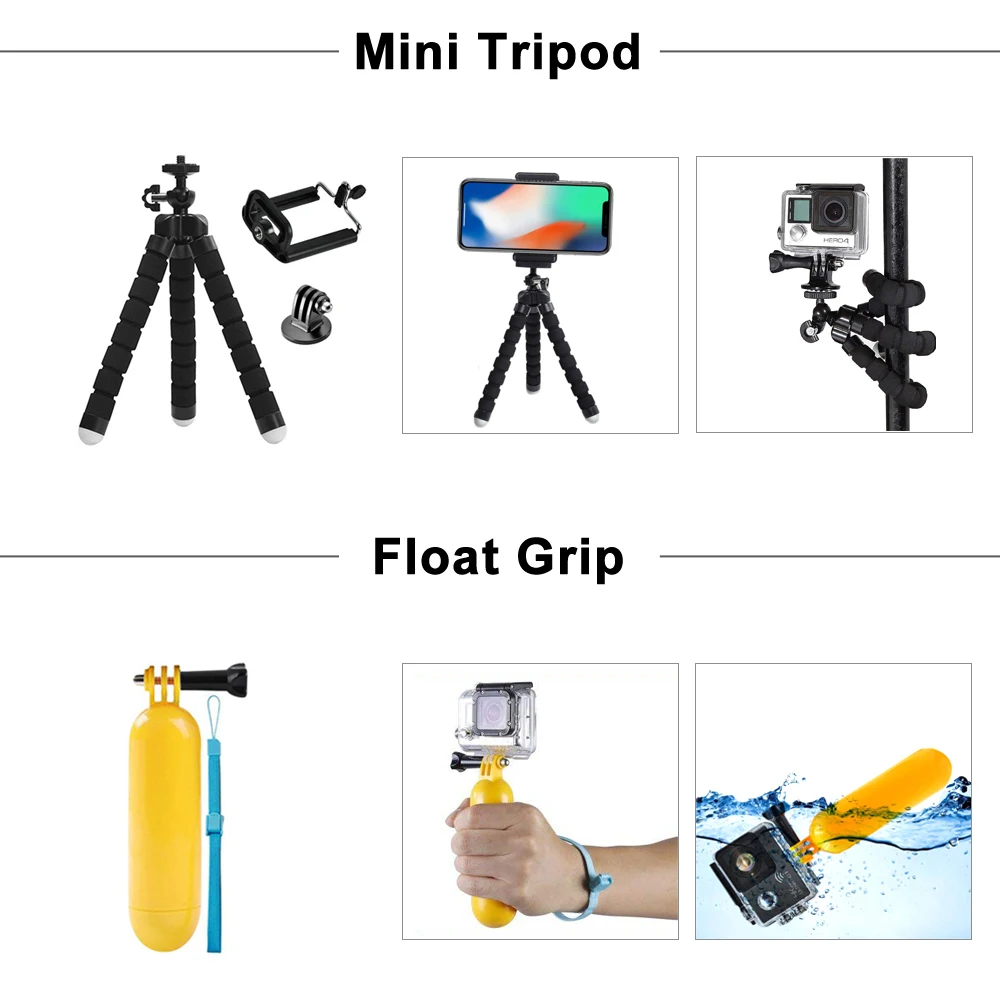 ORBMART Cho GoPro Bộ Phụ Kiện Cho Go Pro Hero 11 10 9 8 7 6 5 4 Đen Ốp Cho yi 4K Mijia Cho Sjcam Camera Hành Trình