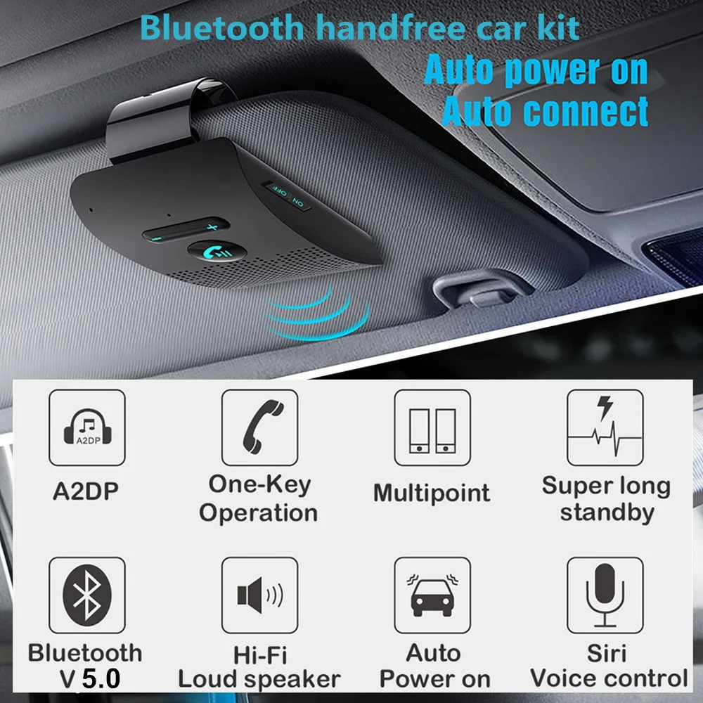 Loa Bluetooth Cầm Tay Xe Hơi Áo Chống Nắng Tôn Kẹp Thiết Bị Nhận Tín Hiệu Âm Thanh Không Dây Loa Nghe Nhạc Micro Kép