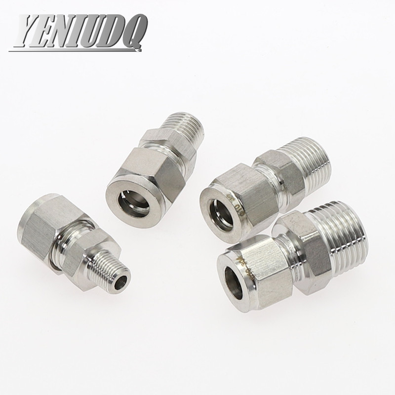 Conector de compressão de aço inoxidável duplo virola, macho NPT Pipe Fitting, 6mm, 8mm, 10mm, 12mm Tubo de 1/8 pol, 1/4 pol, 3/8 pol, 1/2 pol, SS 304