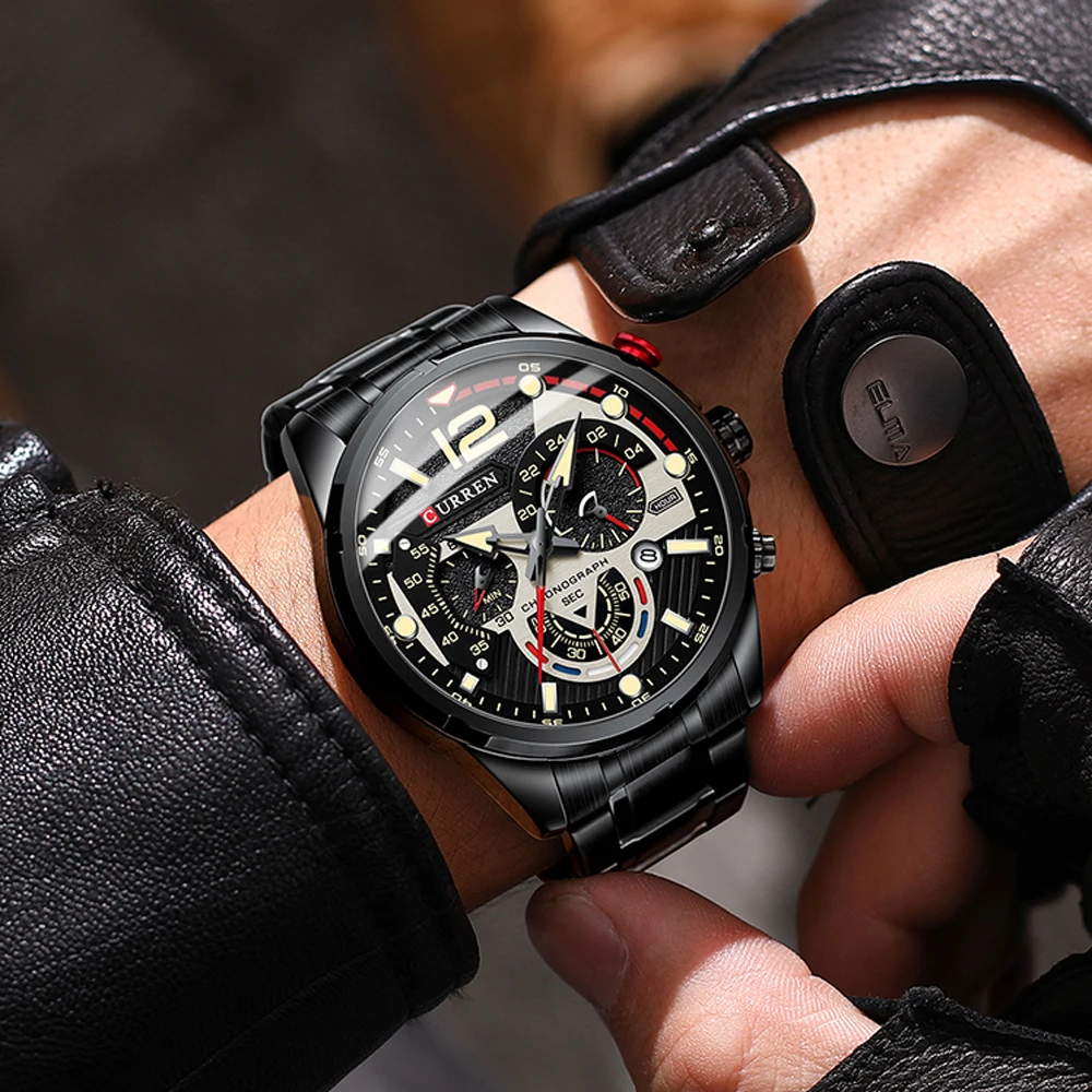 Relojes CURREN de cuarzo a la moda, reloj de pulsera deportivo informal para hombre con cronógrafo de acero inoxidable, reloj con esfera luminosa