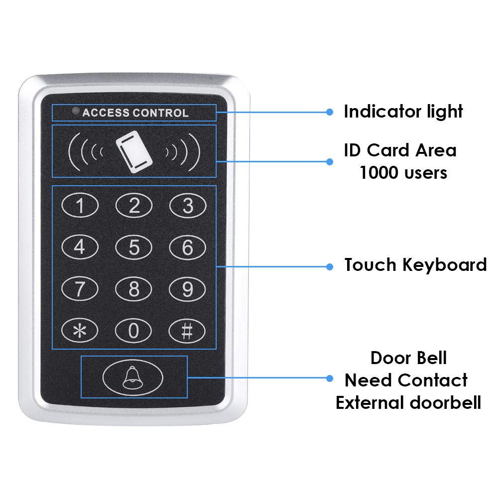 125 KHz RFID Zugangskontrolle Tastatur EM Kartenleser Türzugangskontrollsystem Türschlossöffner Tastatursystem