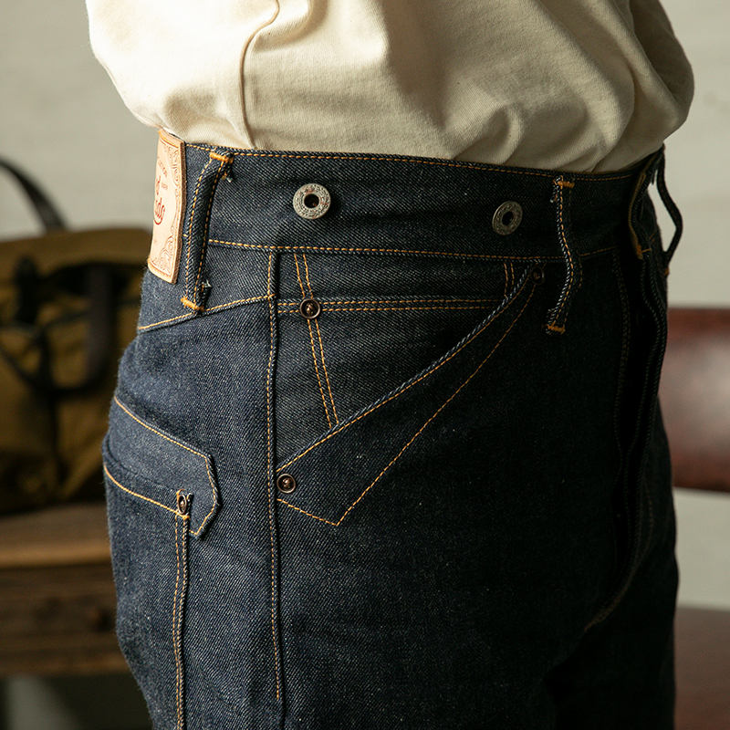 RS-0002B Beschreibung lesen! Red Tornado High Waist Raw Indigo Selvage Unwashed Denim Pants Unsanforized Jean 14oz