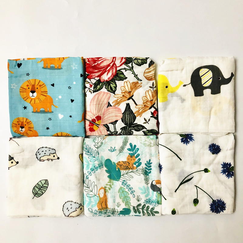 Mantas de muselina para bebé, 70% bambú + 30% algodón, envoltura de muselina, toalla eructa, Baberos de Scraf, pañal para recién nacido, 60x60cm