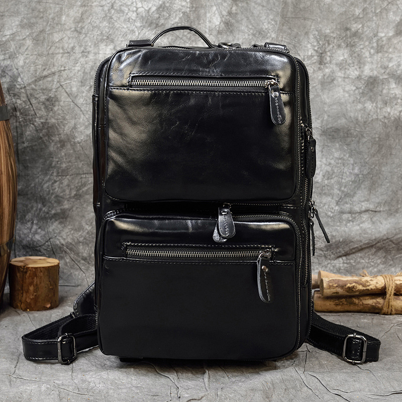 Luufan Echtem Leder Männer Aktentasche 14 "Schwarz Laptop Business-Handtasche Echt Leder Retro Aktentasche Umhängetasche Für Männliche