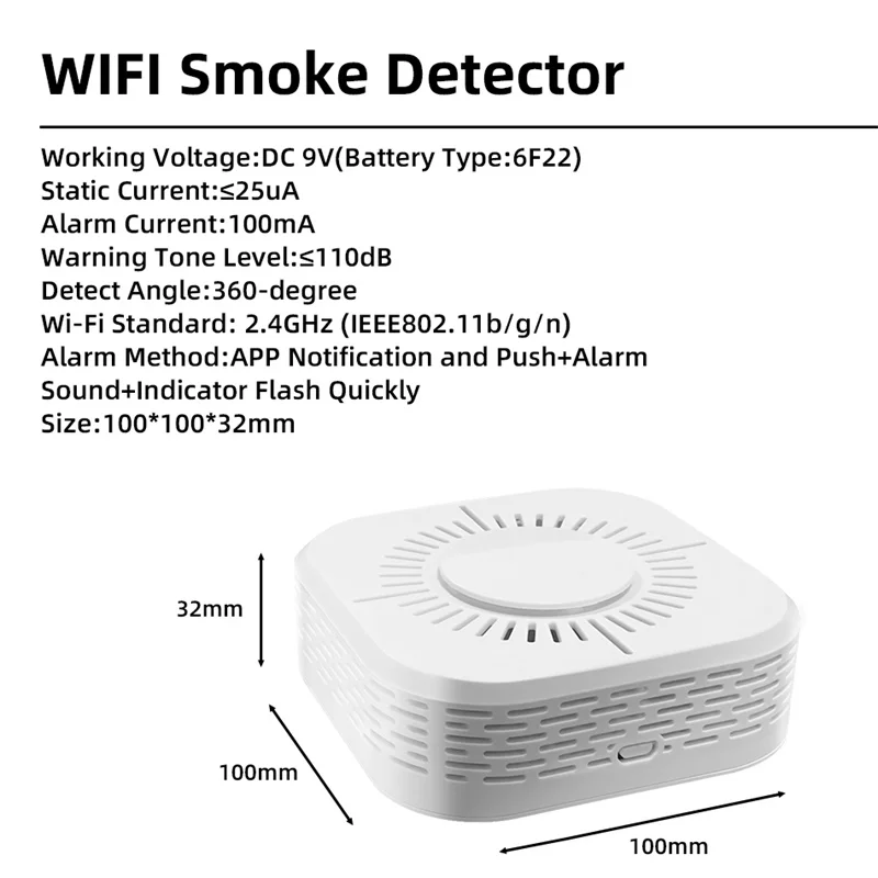 Tuya สมาร์ท Wifi เครื่องตรวจจับควัน,Safe Security Smoke Alarm Sensor ป้องกันไฟ,No Hub Need,รีโมทคอนโทรลโดย Alexa Google Home