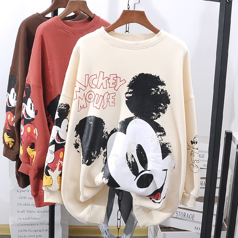 Disney pull femmes dessin animé Mickey Minnie peluche épaissi pull printemps automne lâche coréen sans chapeau épaissi pull à la mode