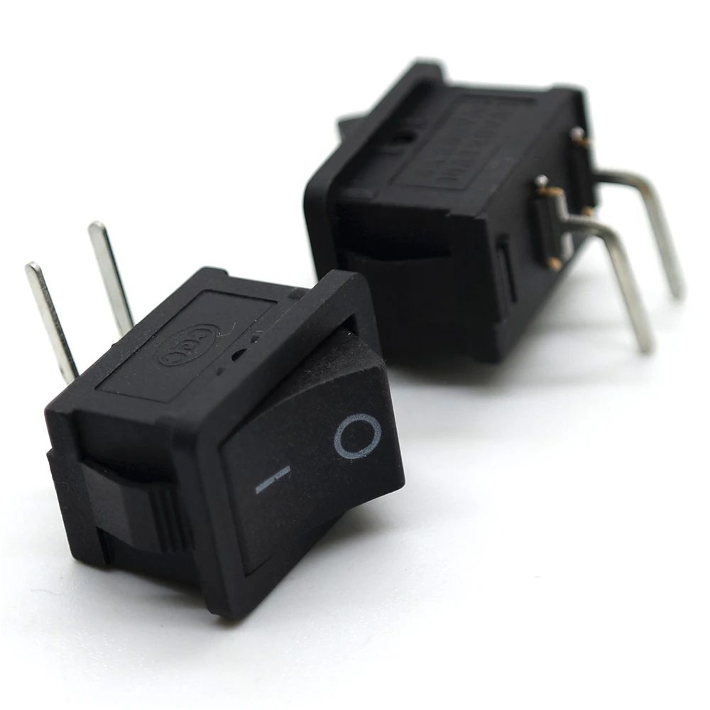 10PcsKCD1 Series 2/3/4/6 Pin Rocker Switch Power Switches 6A/10A250V125V 2/3 Position Black Button Mounting 15mm*21mm With light