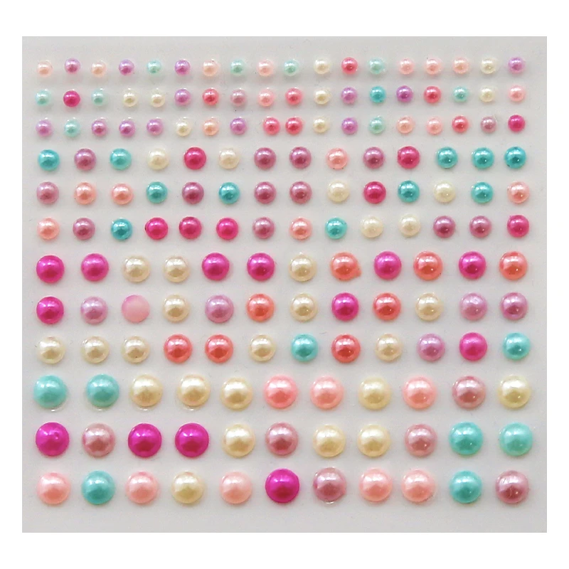 1แผ่นพลาสติก Semi-Circular Pearl ตกแต่งสติกเกอร์สำหรับงานฝีมือ DIY Scrapbooking หน้าเล็บโทรศัพท์มือถือ