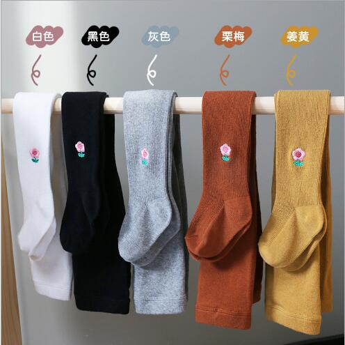 0-12Y Musim Gugur dan Musim Dingin Jarum Ganda Benang Nol Warna Permen Legging Bayi Bayi Bordir Pantyhose Bunga Kecil