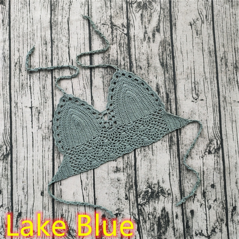 Sutiã de malha de renda de crochê feito à mão Boho Beach Bikini Cami Tank Crop Top Halter