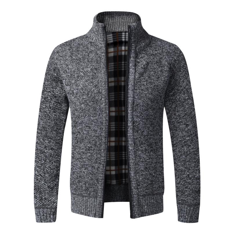 Cárdigan cálido de lana para hombre, chaquetas de suéteres con cremallera, abrigo de punto ajustado, suéter grueso, Otoño e Invierno