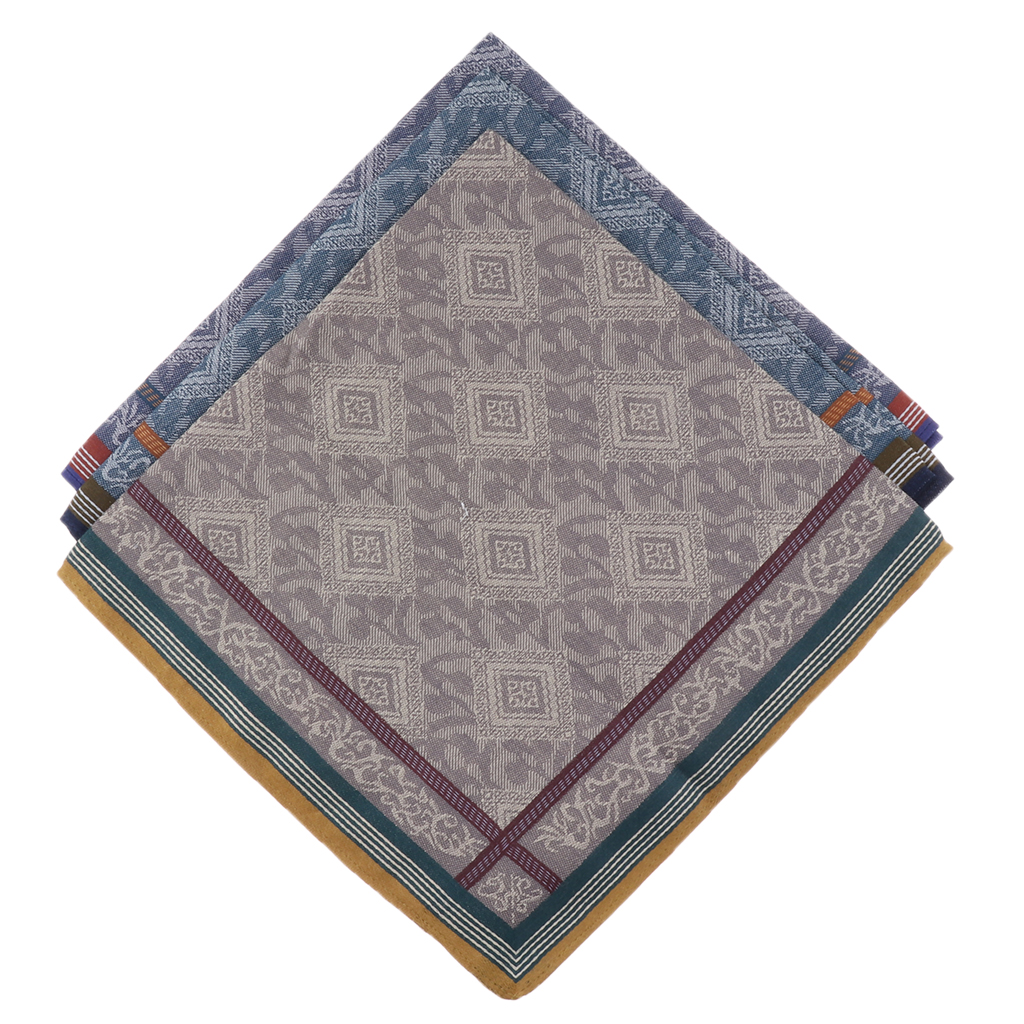 3pcsメンズチェック柄ウェディングハンカチ綿100% メンズポケットタオルスクエアハンキー43x43cm