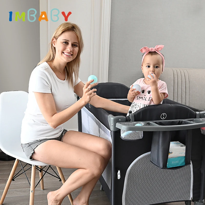 Imbaby berços portáteis para bebês, berços com mesa de fraldas, berço multifuncional para bebês de 0 a 6 anos