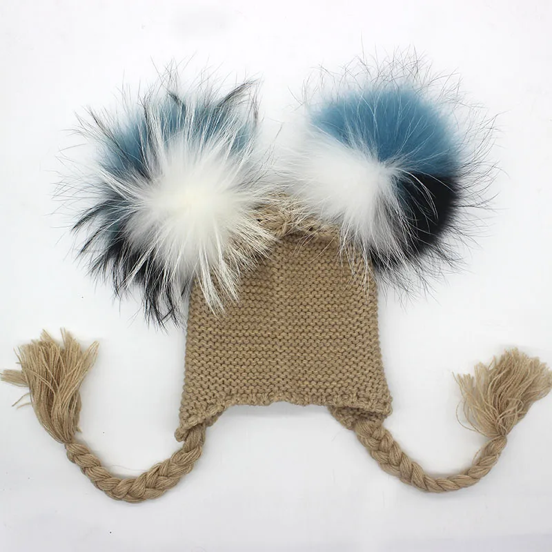 Trẻ Em Dệt Kim Khăn Mũ Bộ Sang Trọng Mùa Đông Ấm Áo Croptop Mũ Và Khăn Thật Lông Pom Beanie Mũ Khăn Choàng bé Trai Và Bé Gái