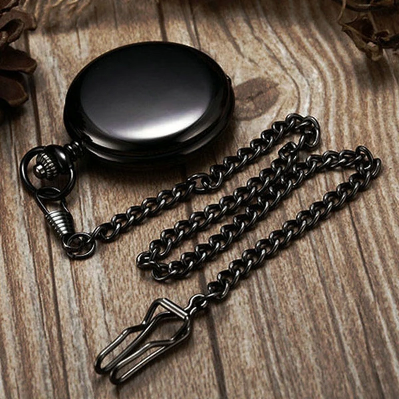 Retro Nero di Modo Liscio D'argento Steampunk di Tasca Del Quarzo Della Vigilanza