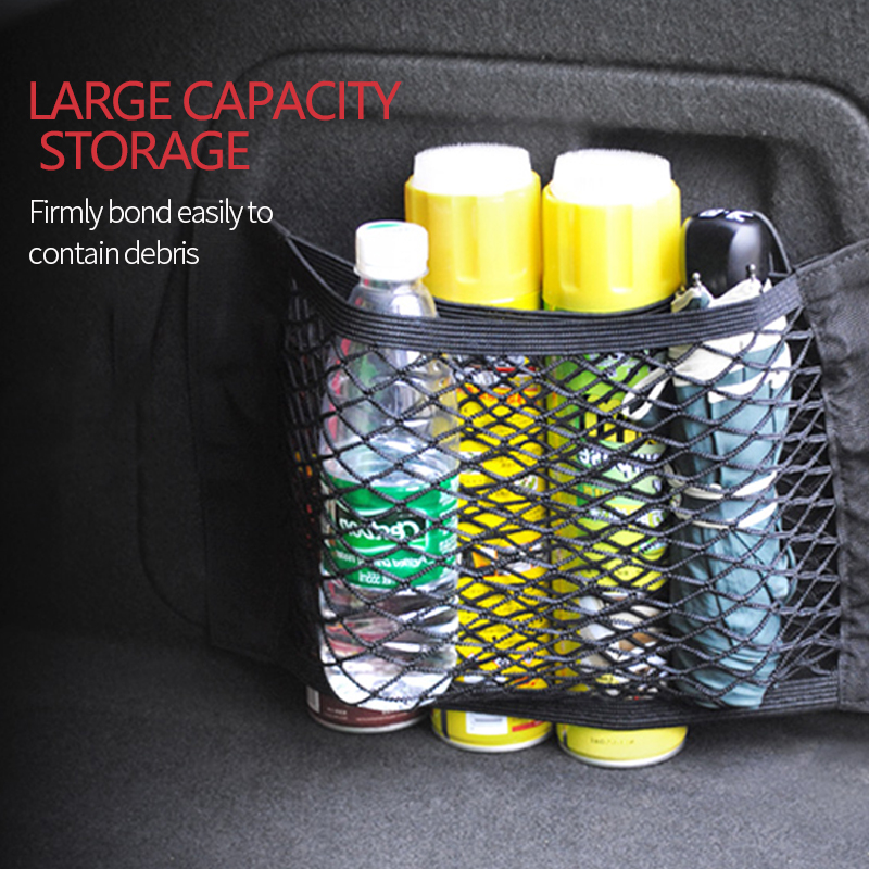 Car Trunk Mesh Organizer Car Tail Storage Net Seat Back Pocket Universal Trunk Bag Auto Magic Tape Network Interior Accessories