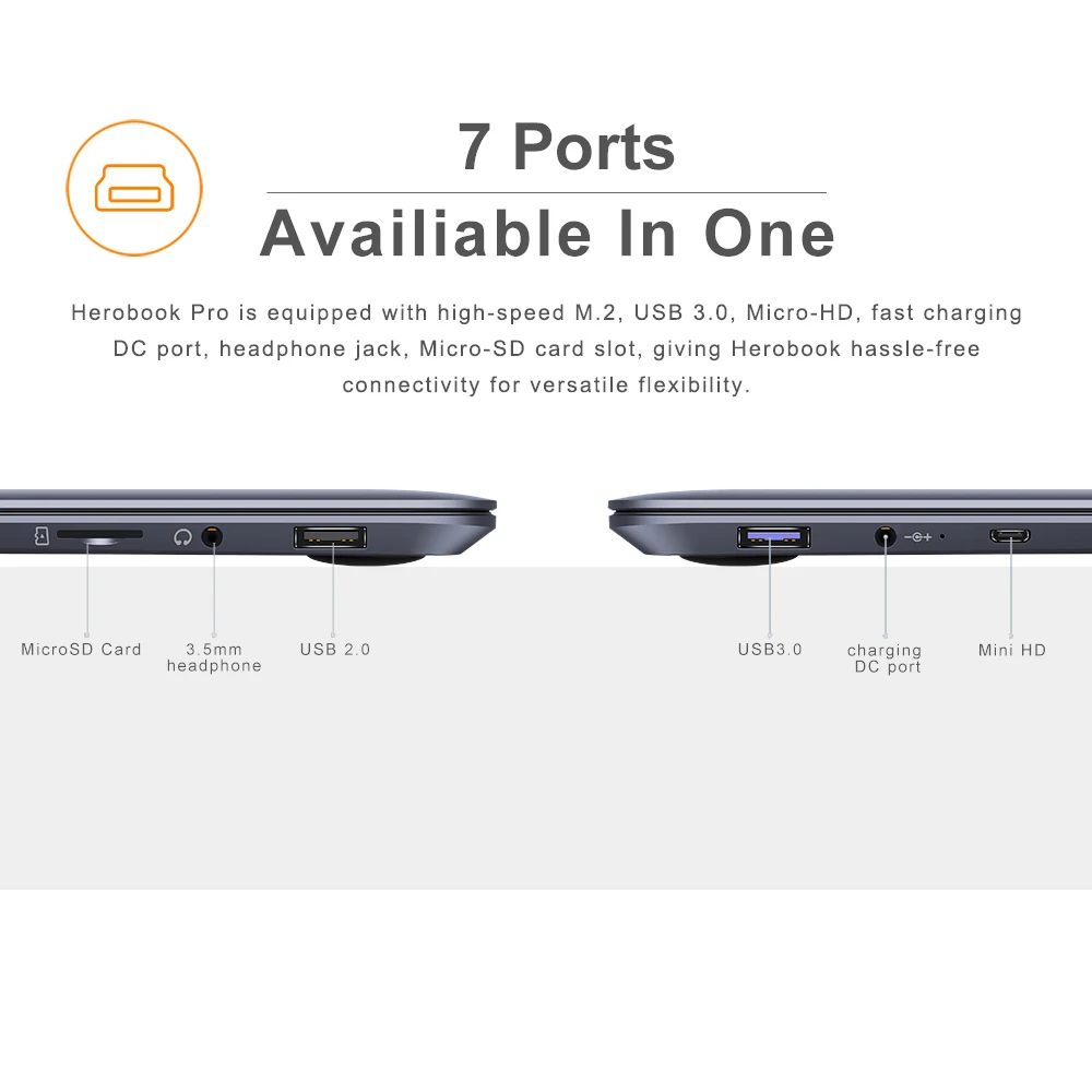 CHUWI-HeroBook Pro Laptop com teclado layout completo, Intel Gemini Lake N4020, Dual Core, sistema Windows 10, 8GB de RAM, 256GB SSD, 14,1 pol