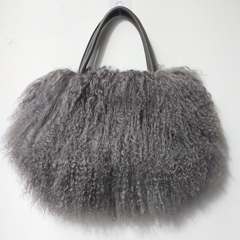 Winter Echt Mongolei Lamm Pelz Handtasche Frauen Casual Tibet Lange Haar Natürliche Pelz Schulter Tasche Aus Echtem Tote Taschen Femme