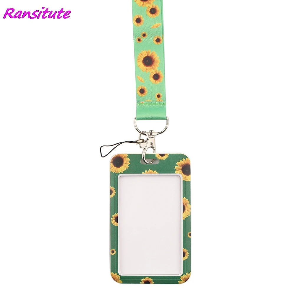 Ransitute R1488 Xanh Hoa Hướng Dương Ẩn Khuyết Tật Dây Thẻ Đựng ID Thẻ Kinh Doanh Xe Móc Khóa Móc Khóa Đựng Trang Sức