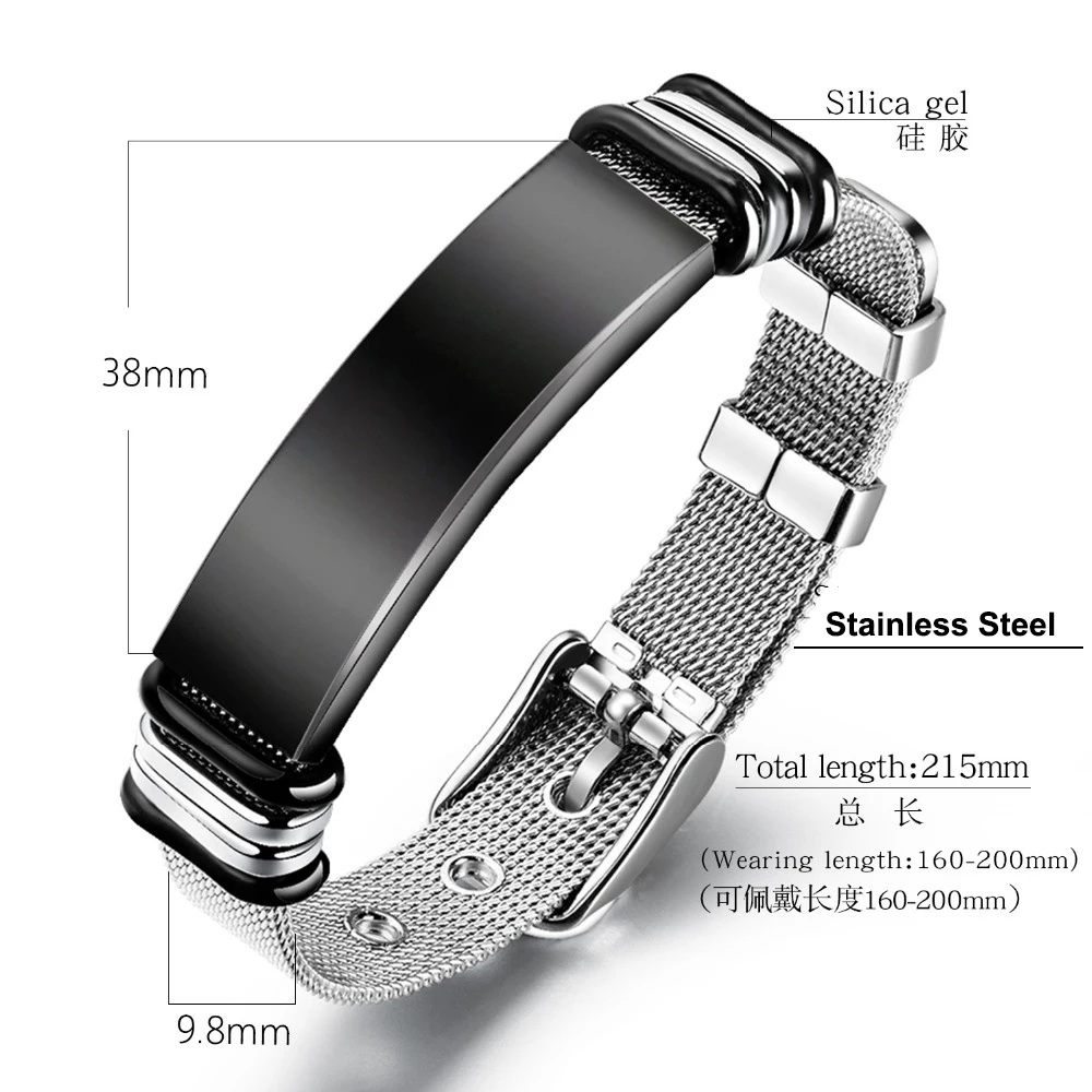 Pulseira Punk de aço inoxidável com nome personalizado gravar logotipo para homens, Trendy Net Band, Jóias Amizade
