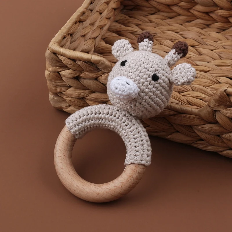 BPA ฟรีเด็ก Teether โครเชต์การ์ตูนของเล่นเด็ก Rattle แหวนไม้หนูของเล่นมือถือยิมเด็กทารกแรกเกิดของเล่นเพื่อการศึกษา