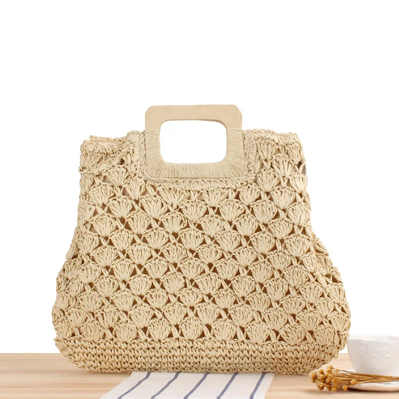 47X39CM Retro Đính Tay Túi Lớn Dung Tích Túi Xách Rỗng Ống Hút Túi Ins Bên Bờ Biển Kỳ Nghỉ Túi Xách Đi Biển a7128
