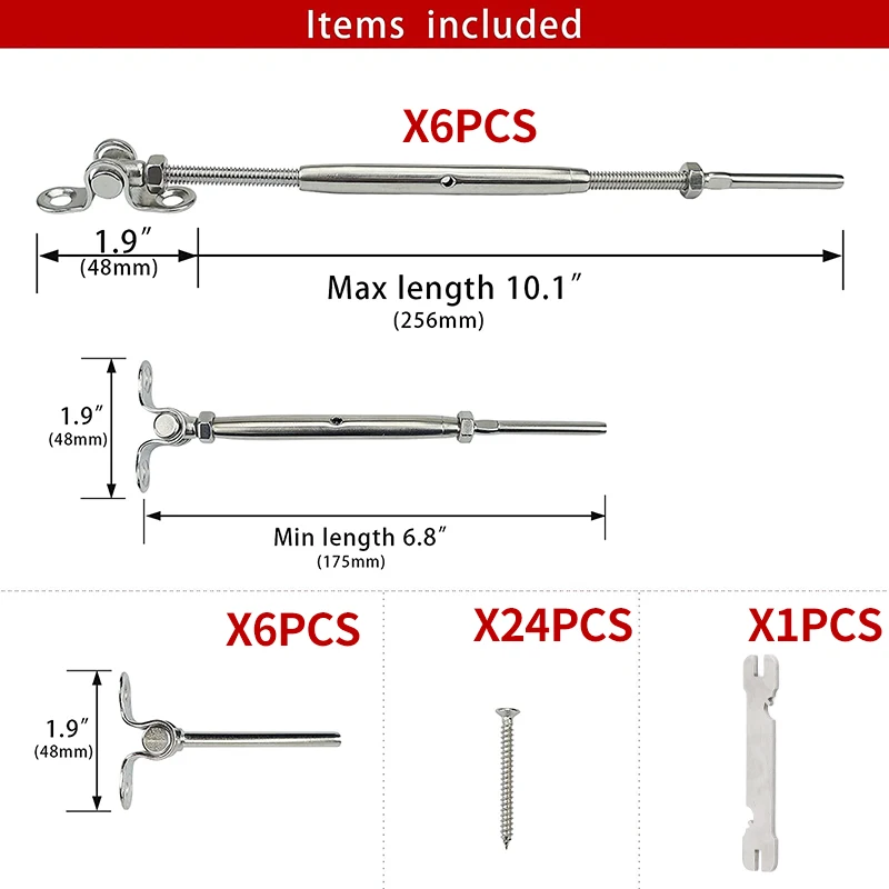 Kit de barandilla de Cable para poste de madera, Toggle Swage de 1/8 pulgadas, tensor, Hardware de ángulo ajustable de 180 °, acero inoxidable T316, 6 juegos