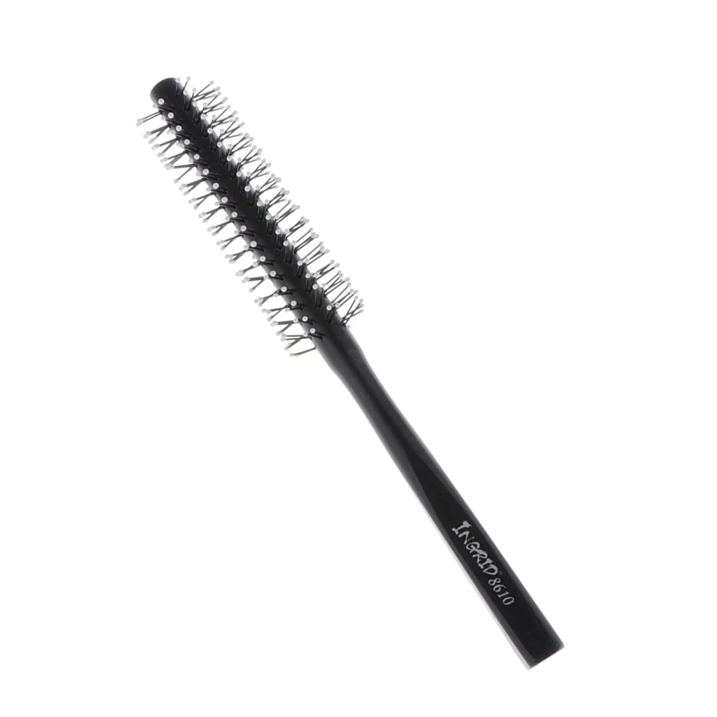 1 Màu Đen Tròn Nhỏ Bàn Chải Tóc Cho Mỏng Hoặc Tóc Ngắn, mini Tròn Nylon Bàn Chải Tóc Với Tay Cầm Bằng Gỗ Cho Nam Và Nữ