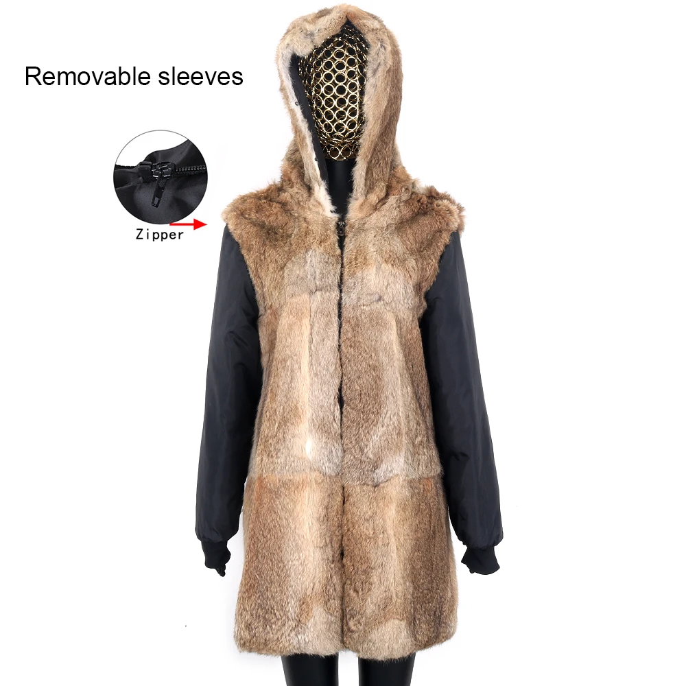 Inverno real coelho casaco de pele das mulheres jaqueta longa à prova dwaterproof água parkas rex coelho forro removível gola de pele de guaxinim com capuz outwear