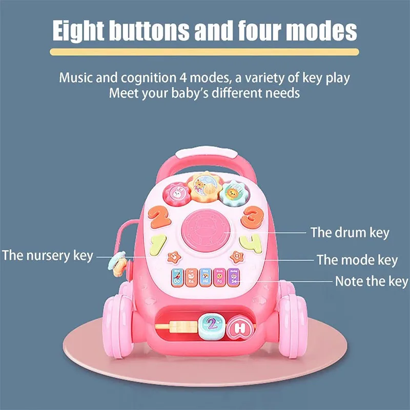 Mới Mini Đồ Chơi Xe Đẩy Đồ Đa Năng Tay Trống Nhạc Giáo Dục Song Ngữ Máy Âm Nhạc Xe Tập Đi Trẻ Em Đầu Học Tập Đồ Chơi Quà Tặng