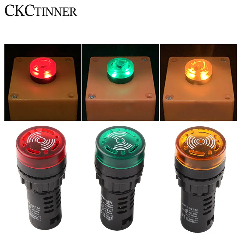 1 Chiếc AD16-22SM 12V 24V 220V 380V 22Mm Flash Đèn Tín Hiệu Đèn LED Đỏ Hoạt Động Còi tiếng Bíp Báo Động Báo Xanh Đỏ Vàng Bảng Núi