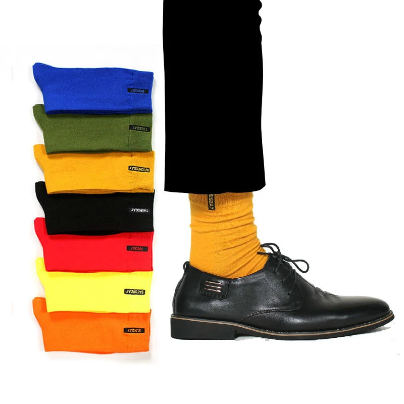 Calcetines informales de otoño e invierno para Hombre, Calcetines felices de Color sólido, Calcetines de algodón peinado con letras bordadas a la moda, Calcetines para Hombre
